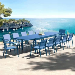 Table De Jardin|Salon De Jardin|MOBELLIA Table de jardin extensible aluminium 12 places (200/320 x 100 cm) Murano Bleu pétrole