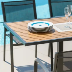 Table De Jardin|Salon De Jardin|MOBELLIA Table de jardin extensible en aluminium 10 places effet bois (135/270 x 90 cm) Murano Gris Anthracite