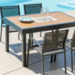 Table De Jardin|Salon De Jardin|MOBELLIA Table de jardin extensible en aluminium 10 places effet bois (135/270 x 90 cm) Murano Gris Anthracite