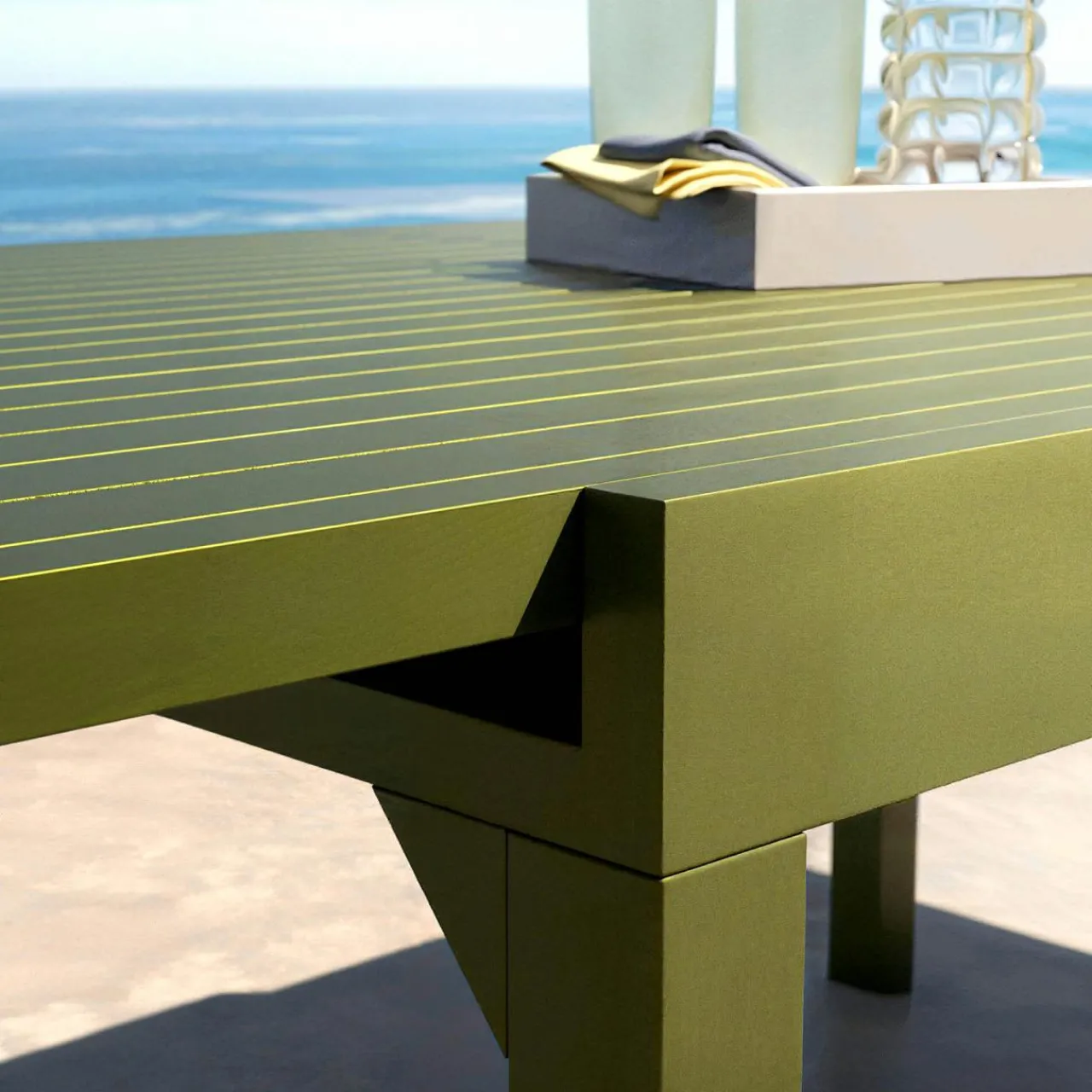 Table De Jardin|Salon De Balcon|MOBELLIA Table de jardin extensible en aluminium 8 places (90/180 x 90 cm) Murano Vert olive