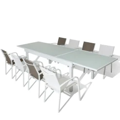 Salon De Jardin|Table De Jardin|MOBELLIA Table de jardin extensible en verre 10 places (135/270 x 90 cm) Murano Blanc