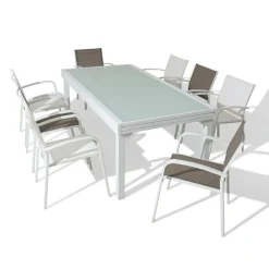 Salon De Jardin|Table De Jardin|MOBELLIA Table de jardin extensible en verre 10 places (135/270 x 90 cm) Murano Blanc