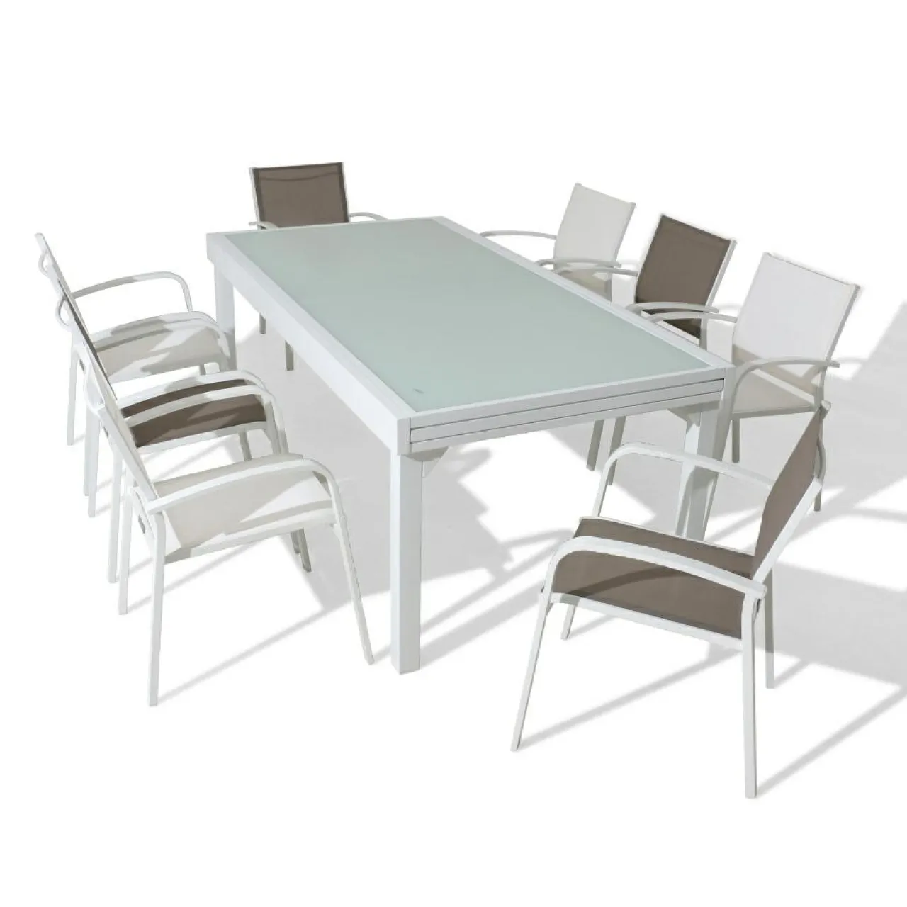 Salon De Jardin|Table De Jardin|MOBELLIA Table de jardin extensible en verre 10 places (135/270 x 90 cm) Murano Blanc