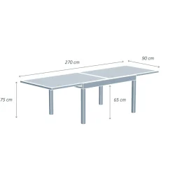 Salon De Jardin|Table De Jardin|MOBELLIA Table de jardin extensible en verre 10 places (135/270 x 90 cm) Murano Blanc