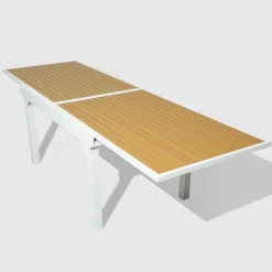 Table De Jardin|Salon De Jardin|MOBELLIA Table de jardin extensible en aluminium 12 places effet bois (200/320 x 100 cm) Murano Blanc