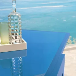 Table De Jardin|Salon De Jardin|MOBELLIA Table de jardin extensible en verre 12 places (200/320 x 100 cm) Murano Bleu pétrole