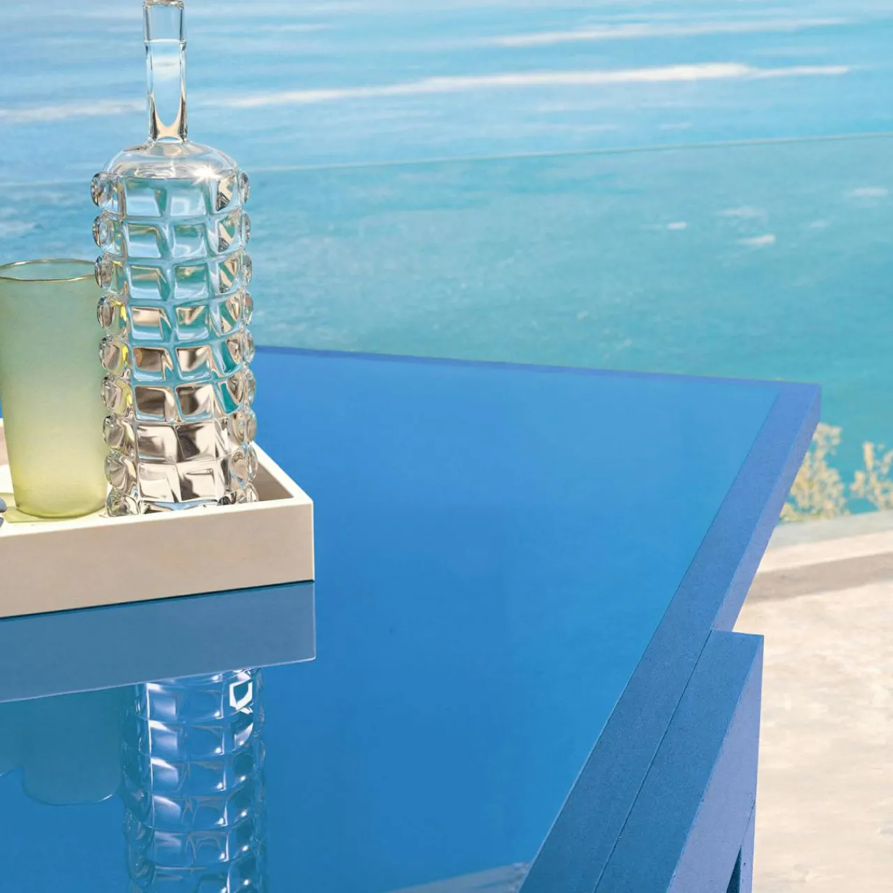 Table De Jardin|Salon De Jardin|MOBELLIA Table de jardin extensible en verre 12 places (200/320 x 100 cm) Murano Bleu pétrole