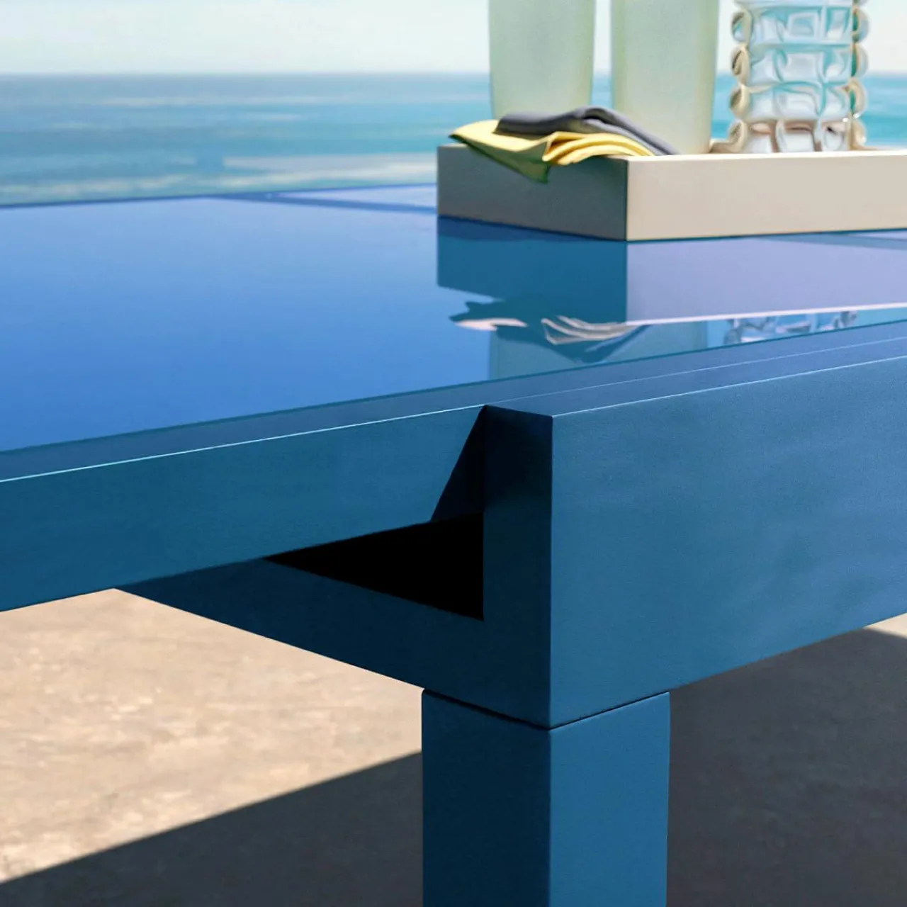 Table De Jardin|Salon De Jardin|MOBELLIA Table de jardin extensible en verre 12 places (200/320 x 100 cm) Murano Bleu pétrole