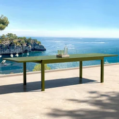 Table De Jardin|Salon De Jardin|MOBELLIA Table de jardin extensible en verre 12 places (200/320 x 100 cm) Murano Vert olive