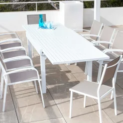 Table De Jardin|Salon De Jardin|MOBELLIA Table de jardin extensible aluminium 10 places (135/270 x 90 cm) Murano Blanc