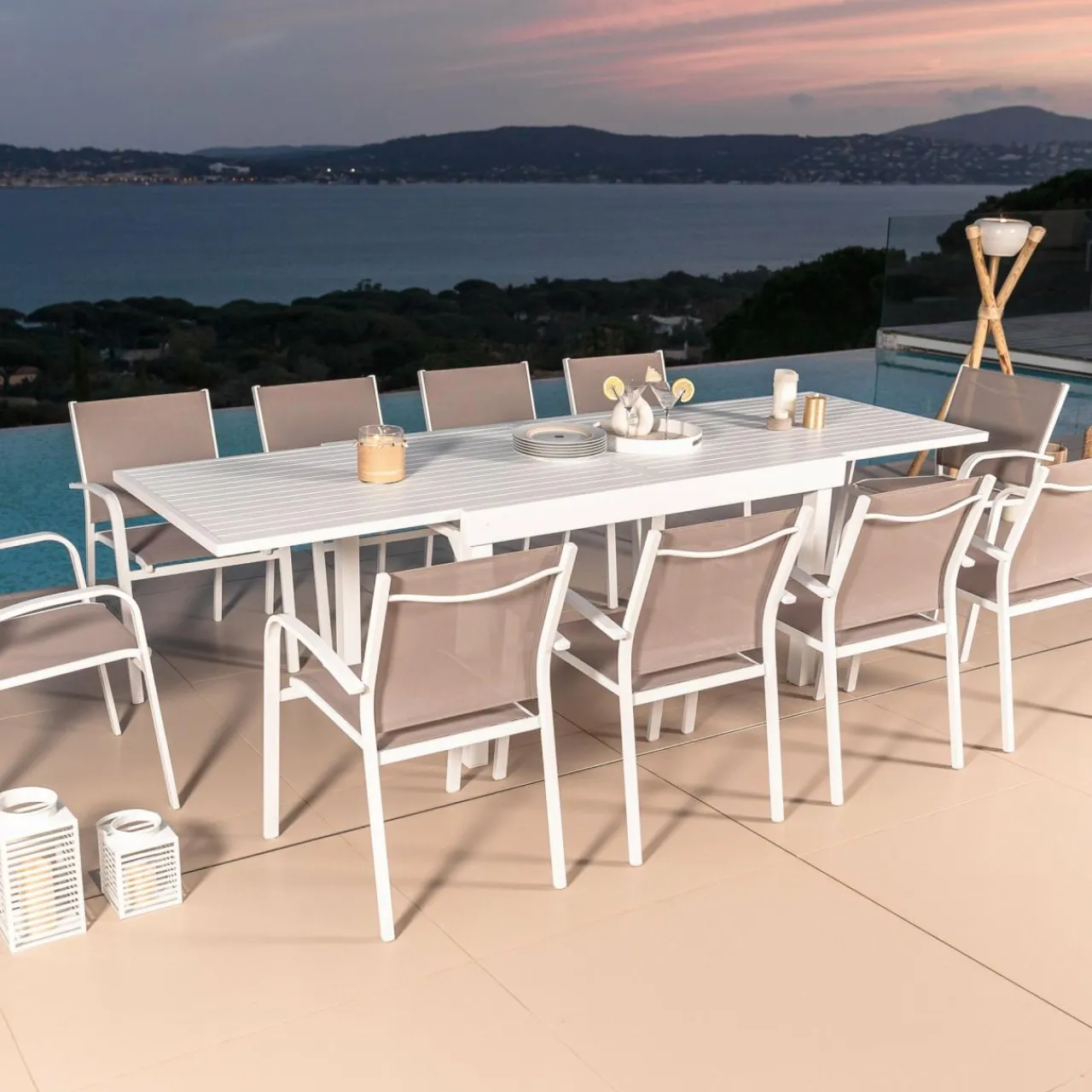 Table De Jardin|Salon De Jardin|MOBELLIA Table de jardin extensible aluminium 10 places (135/270 x 90 cm) Murano Blanc