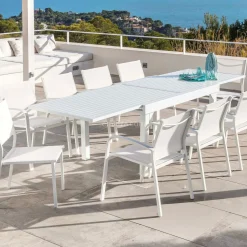 Table De Jardin|Salon De Jardin|MOBELLIA Table de jardin extensible aluminium 12 places (200/320 x 100 cm) Murano Blanc