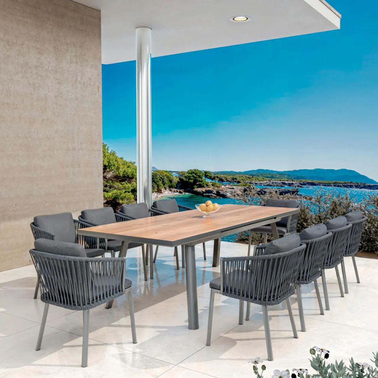 Table De Jardin|Salon De Jardin|MOBELLIA Table de jardin extensible en aluminium 10 places (260 x 96 cm) Amalfi Gris Anthracite