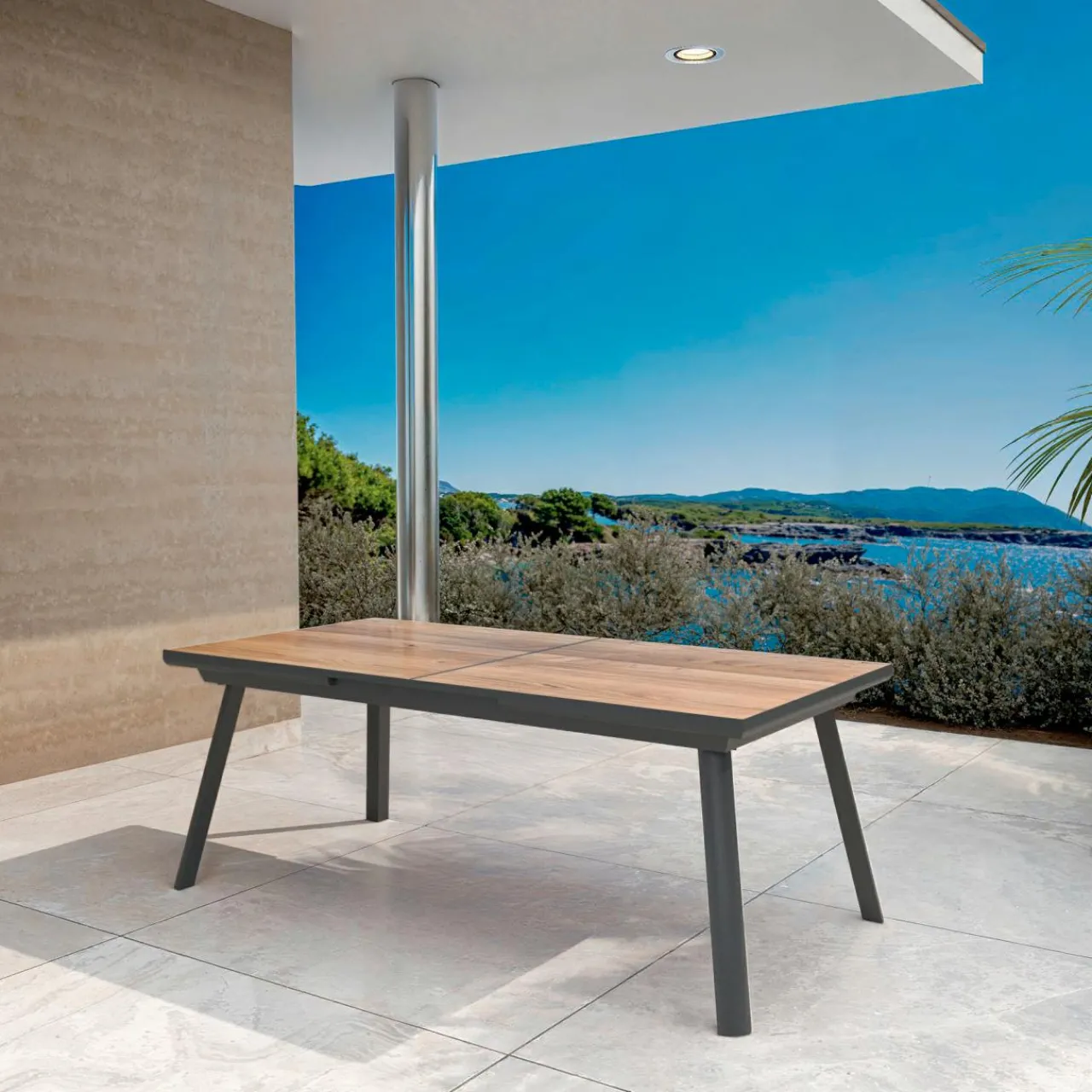 Table De Jardin|Salon De Jardin|MOBELLIA Table de jardin extensible en aluminium 10 places (260 x 96 cm) Amalfi Gris Anthracite