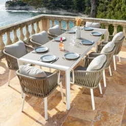 Table De Jardin|Salon De Jardin|MOBELLIA Table de jardin extensible en aluminium 12 places (195/300 x 96 cm) Amalfi Blanc