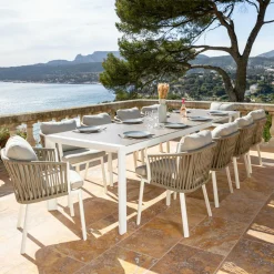 Table De Jardin|Salon De Jardin|MOBELLIA Table de jardin extensible en aluminium 12 places (195/300 x 96 cm) Amalfi Blanc