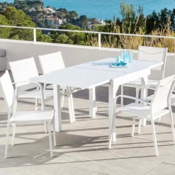 Table De Jardin|Salon De Balcon|MOBELLIA Table de jardin extensible en aluminium 8 places (90/180 x 90 cm) Murano Blanc