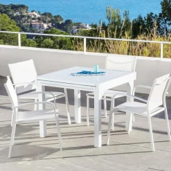 Table De Jardin|Salon De Balcon|MOBELLIA Table de jardin extensible en aluminium 8 places (90/180 x 90 cm) Murano Blanc