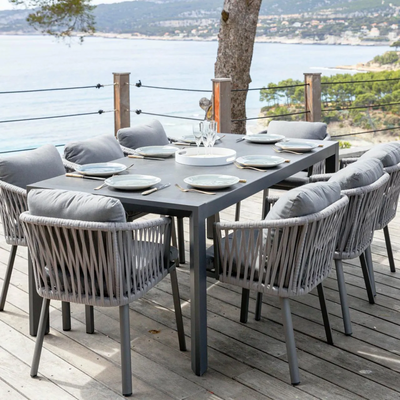 Table De Jardin|Salon De Jardin|MOBELLIA Table de jardin extensible en aluminium 12 places (195/300 x 96 cm) Amalfi Gris Anthracite
