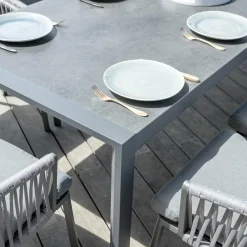 Table De Jardin|Salon De Jardin|MOBELLIA Table de jardin extensible en aluminium 12 places (195/300 x 96 cm) Amalfi Gris Anthracite