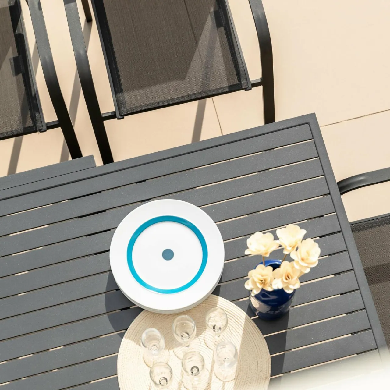 Table De Jardin|Salon De Jardin|MOBELLIA Table de jardin extensible aluminium 12 places (200/320 x 100 cm) Murano Gris Anthracite