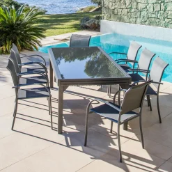 Table De Jardin|Salon De Jardin|MOBELLIA Table de jardin extensible en verre 10 places (135/270 x 90 cm) Murano Gris Anthracite