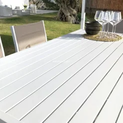 Table De Jardin|Salon De Balcon|MOBELLIA Table de jardin haute en aluminium 6 places (160 x H105 cm) Murano Blanc