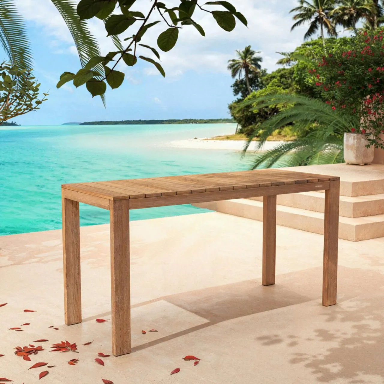 Table De Jardin|MOBELLIA Table de jardin haute en bois d'acacia 8 places (203 x H105 cm) Bornéo Naturel