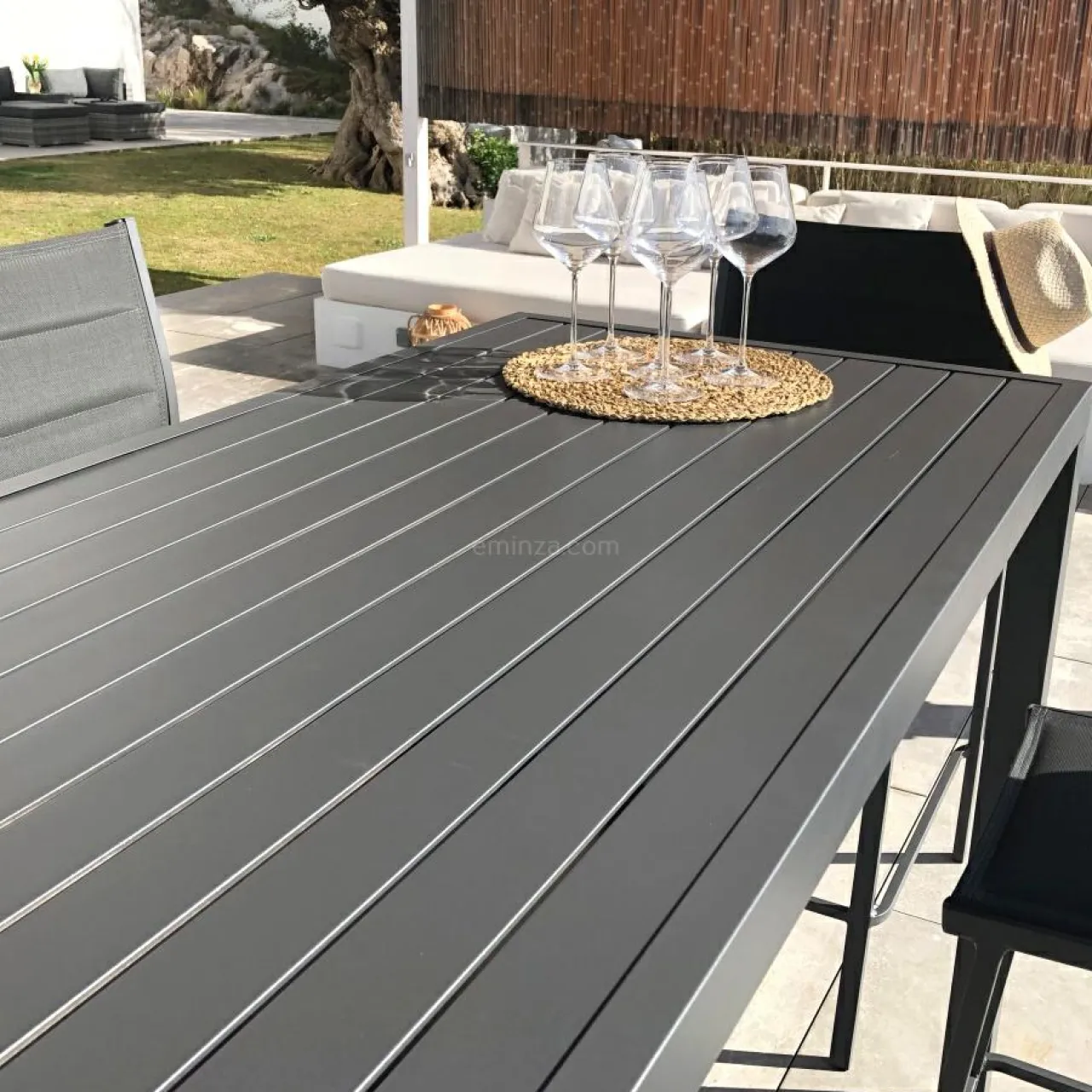 Table De Jardin|Salon De Balcon|MOBELLIA Table de jardin haute en aluminium 6 places (160 x H105 cm) Murano Gris Anthracite