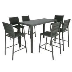 Table De Jardin|Salon De Balcon|MOBELLIA Table de jardin haute en aluminium 6 places (160 x H105 cm) Murano Gris Anthracite