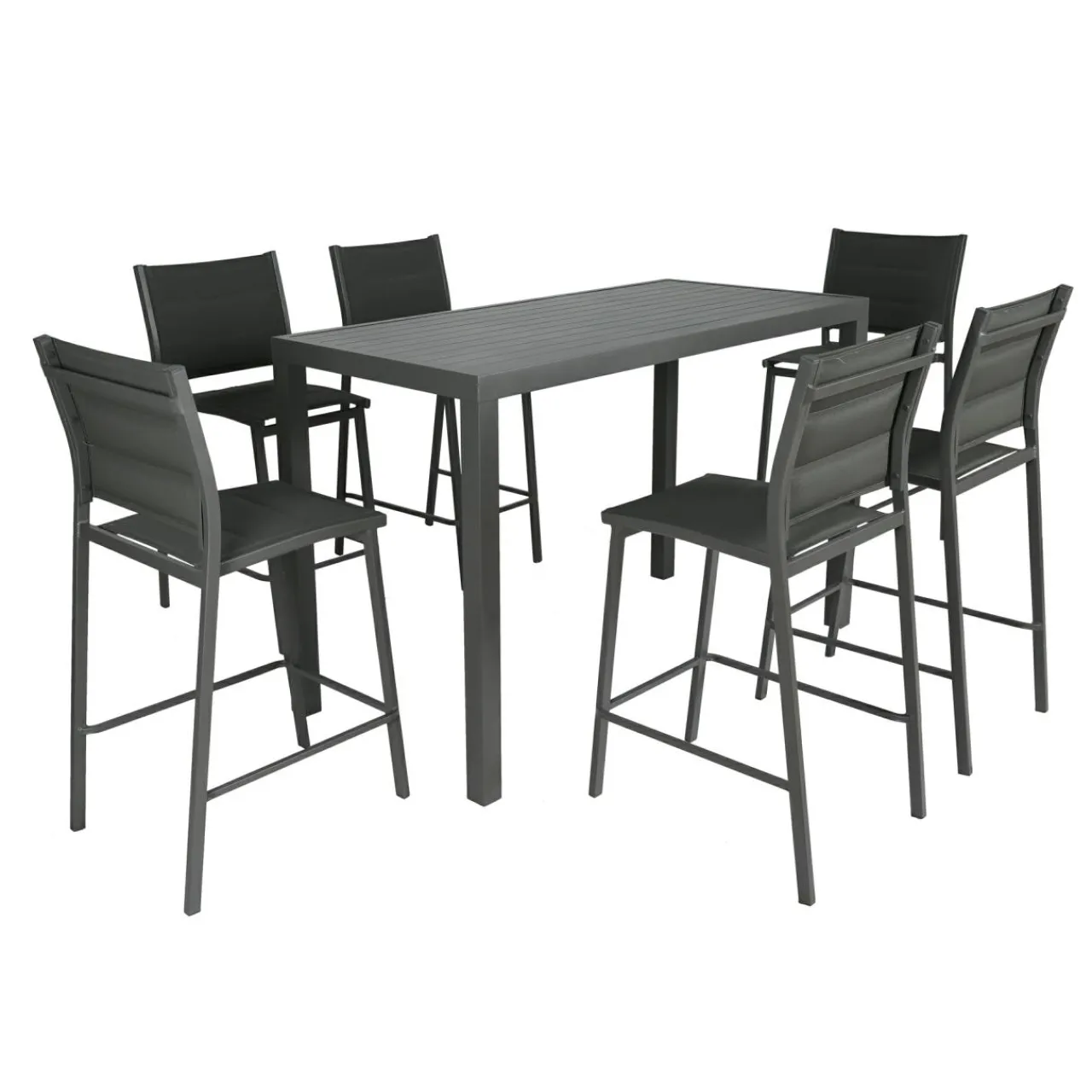 Table De Jardin|Salon De Balcon|MOBELLIA Table de jardin haute en aluminium 6 places (160 x H105 cm) Murano Gris Anthracite