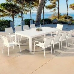 Table De Jardin|Salon De Jardin|MOBELLIA Table de jardin rectangulaire aluminium 10 places (240 x 120 cm) Murano Blanc