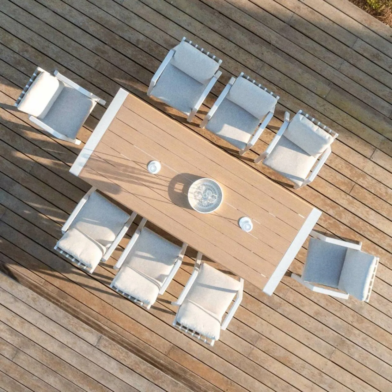 Table De Jardin|Salon De Jardin|MOBELLIA Table de jardin rectangulaire en aluminium 10 places (240 x 100 cm) Long Beach cendré Blanc