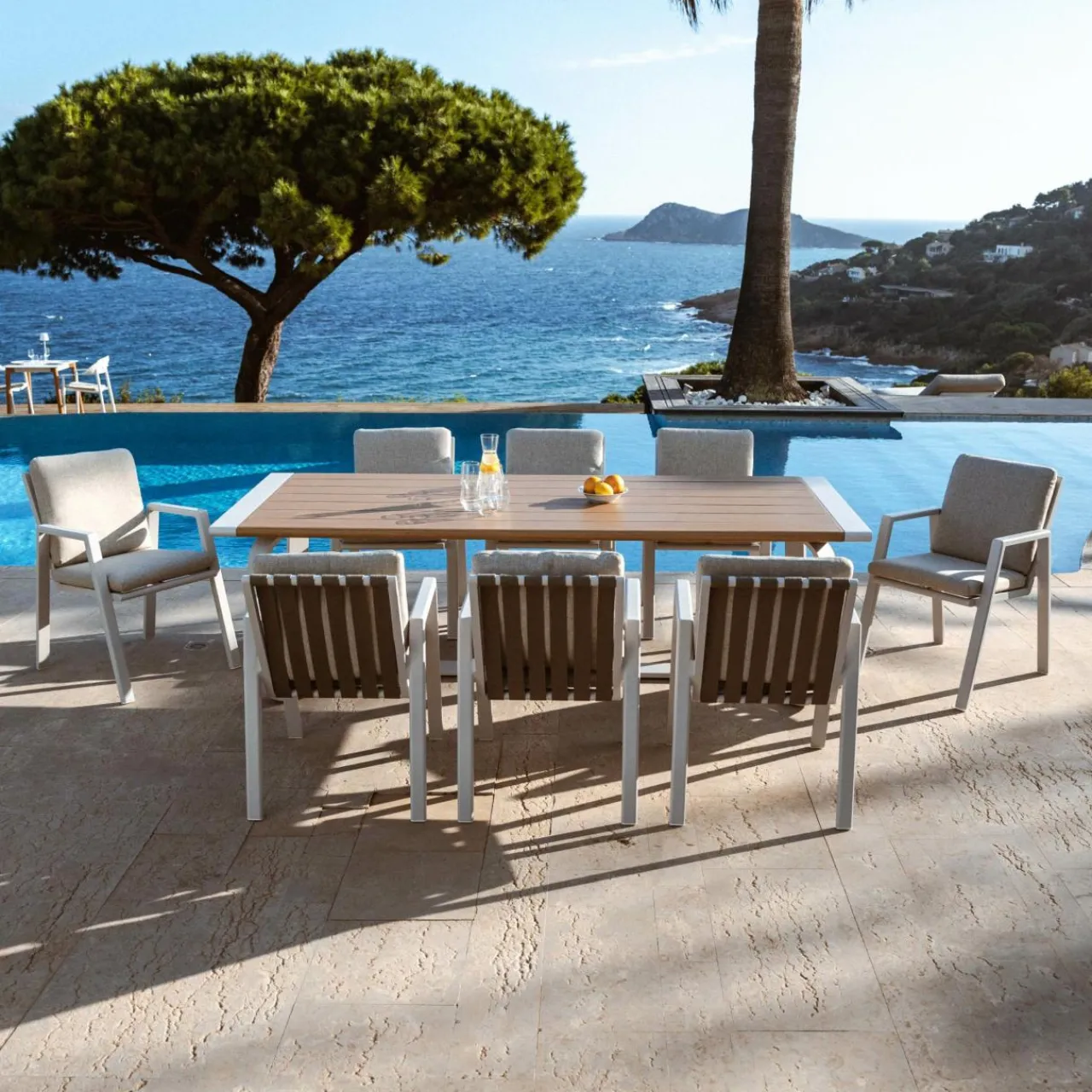 Table De Jardin|Salon De Jardin|MOBELLIA Table de jardin rectangulaire en aluminium 10 places (240 x 100 cm) Long Beach cendré Blanc