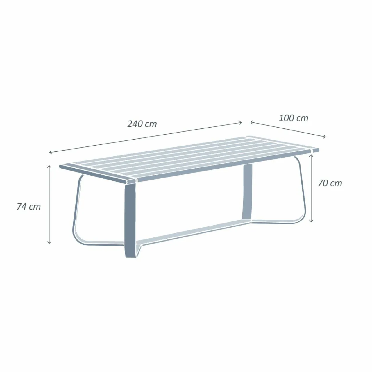 Table De Jardin|Salon De Jardin|MOBELLIA Table de jardin rectangulaire en aluminium 10 places (240 x 100 cm) Long Beach cendré Blanc