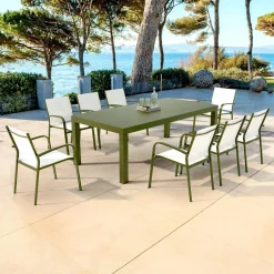 Table De Jardin|Salon De Jardin|MOBELLIA Table de jardin rectangulaire aluminium 8 places (210 x 100 cm) Murano Vert olive