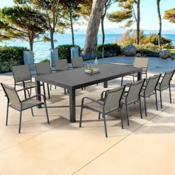 Table De Jardin|Salon De Jardin|MOBELLIA Table de jardin rectangulaire aluminium 10 places (240 x 120 cm) Murano Gris Anthracite