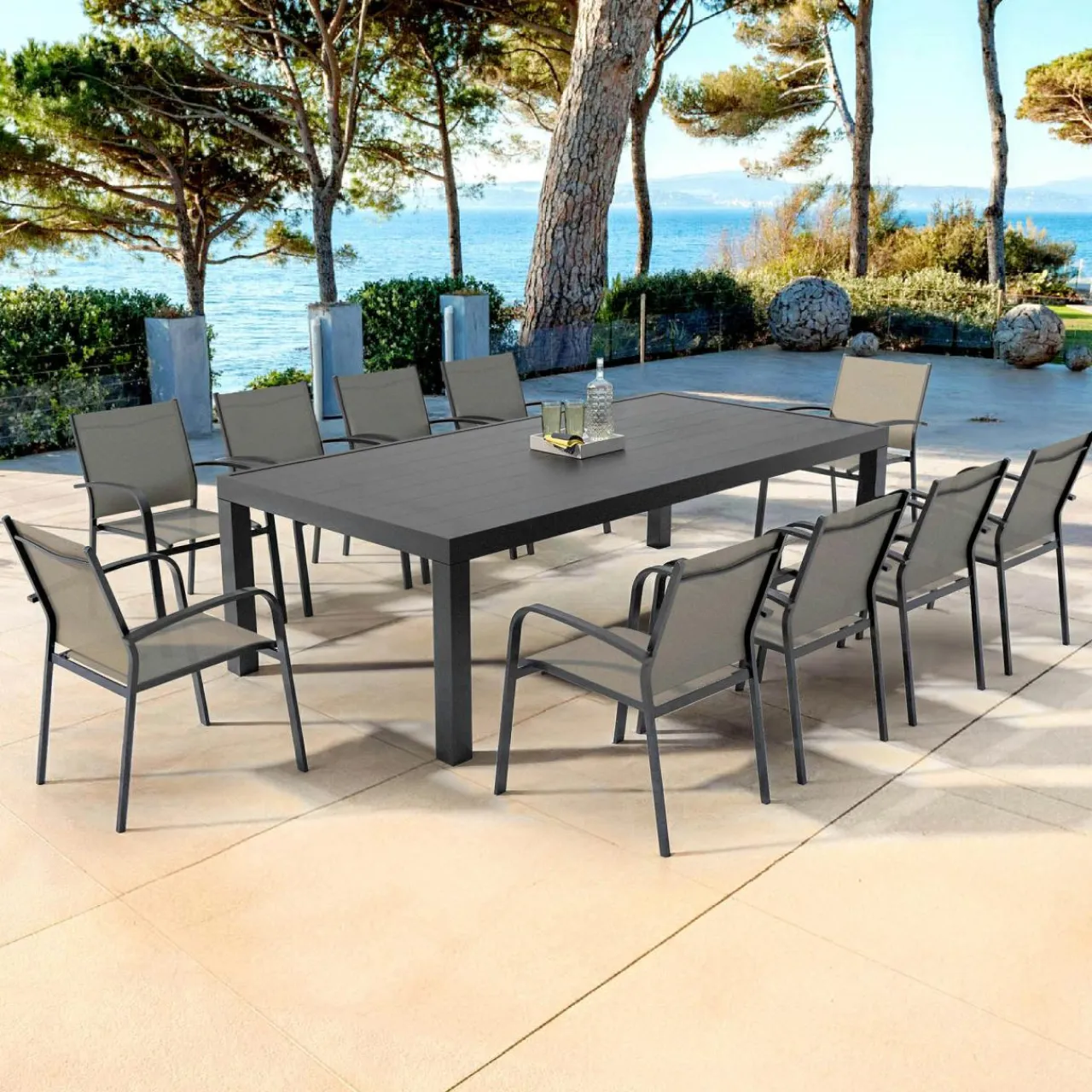 Table De Jardin|Salon De Jardin|MOBELLIA Table de jardin rectangulaire aluminium 10 places (240 x 120 cm) Murano Gris Anthracite