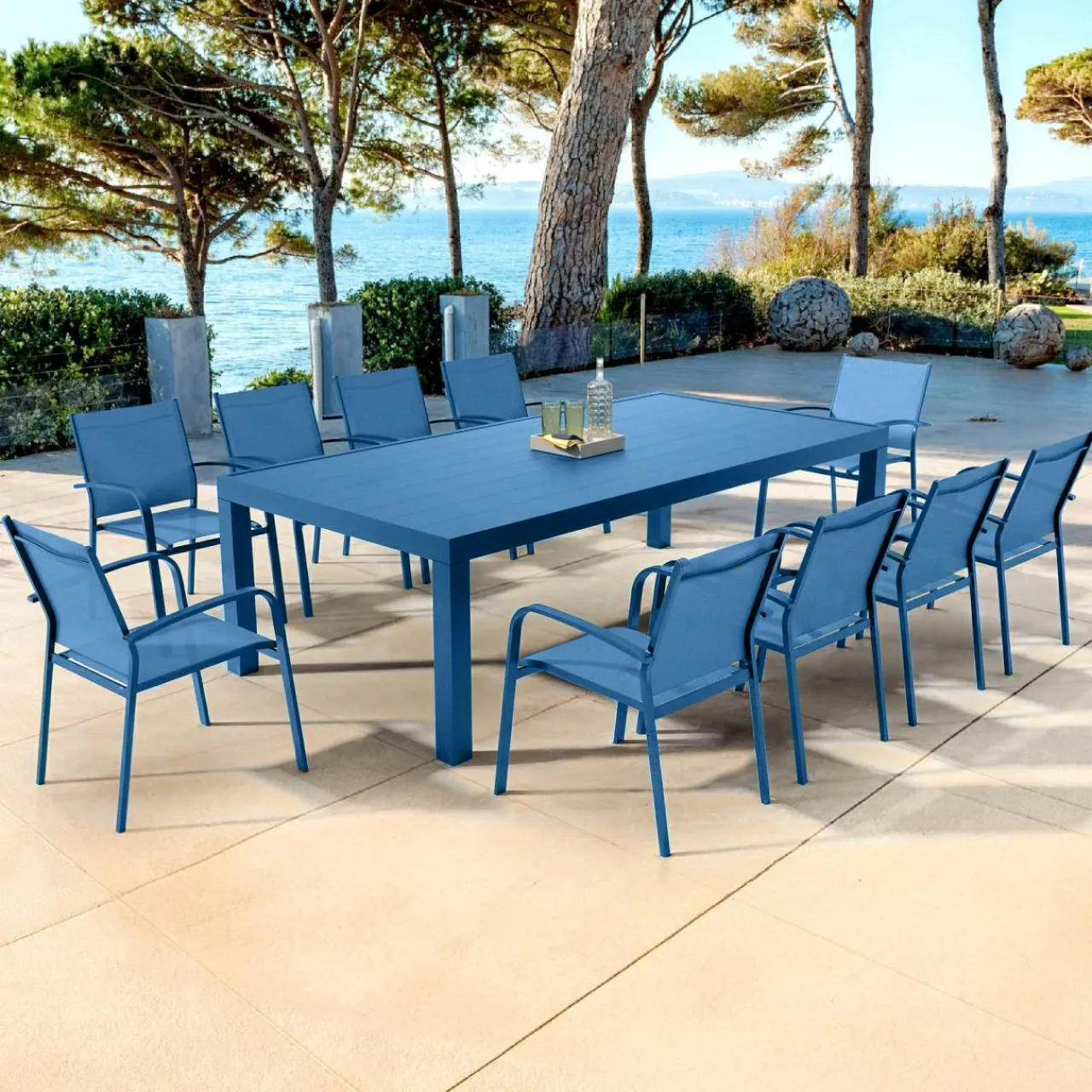 Table De Jardin|Salon De Jardin|MOBELLIA Table de jardin rectangulaire aluminium 10 places (240 x 120 cm) Murano Bleu pétrole