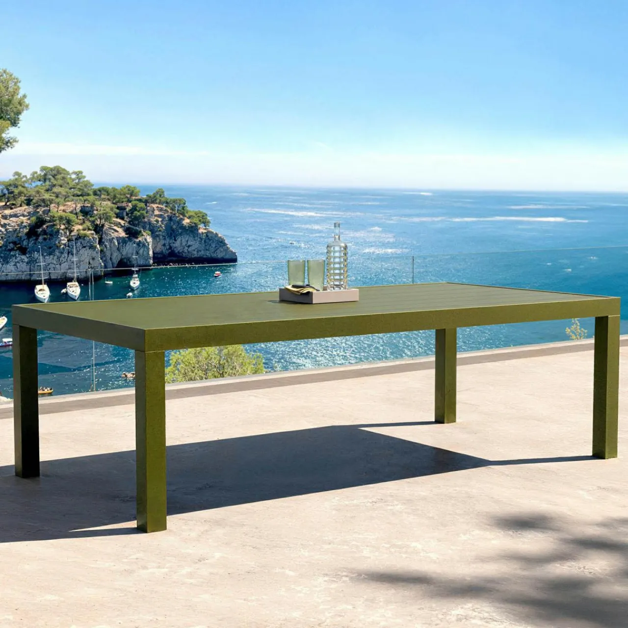 Table De Jardin|Salon De Jardin|MOBELLIA Table de jardin rectangulaire aluminium 10 places (240 x 120 cm) Murano Vert olive