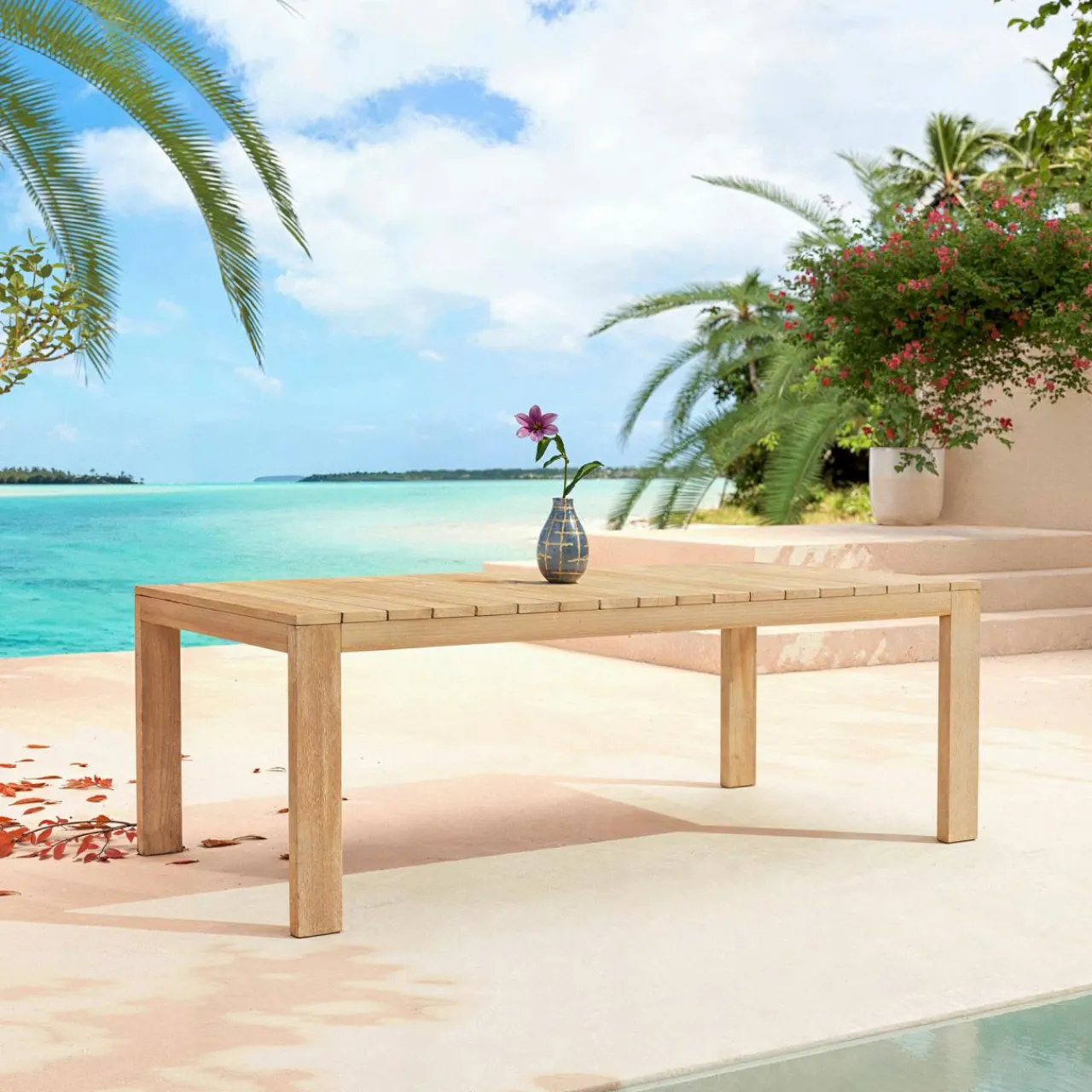 Table De Jardin|MOBELLIA Table de jardin rectangulaire en bois d'acacia 8 places (215 x 110 cm) Bornéo Naturel