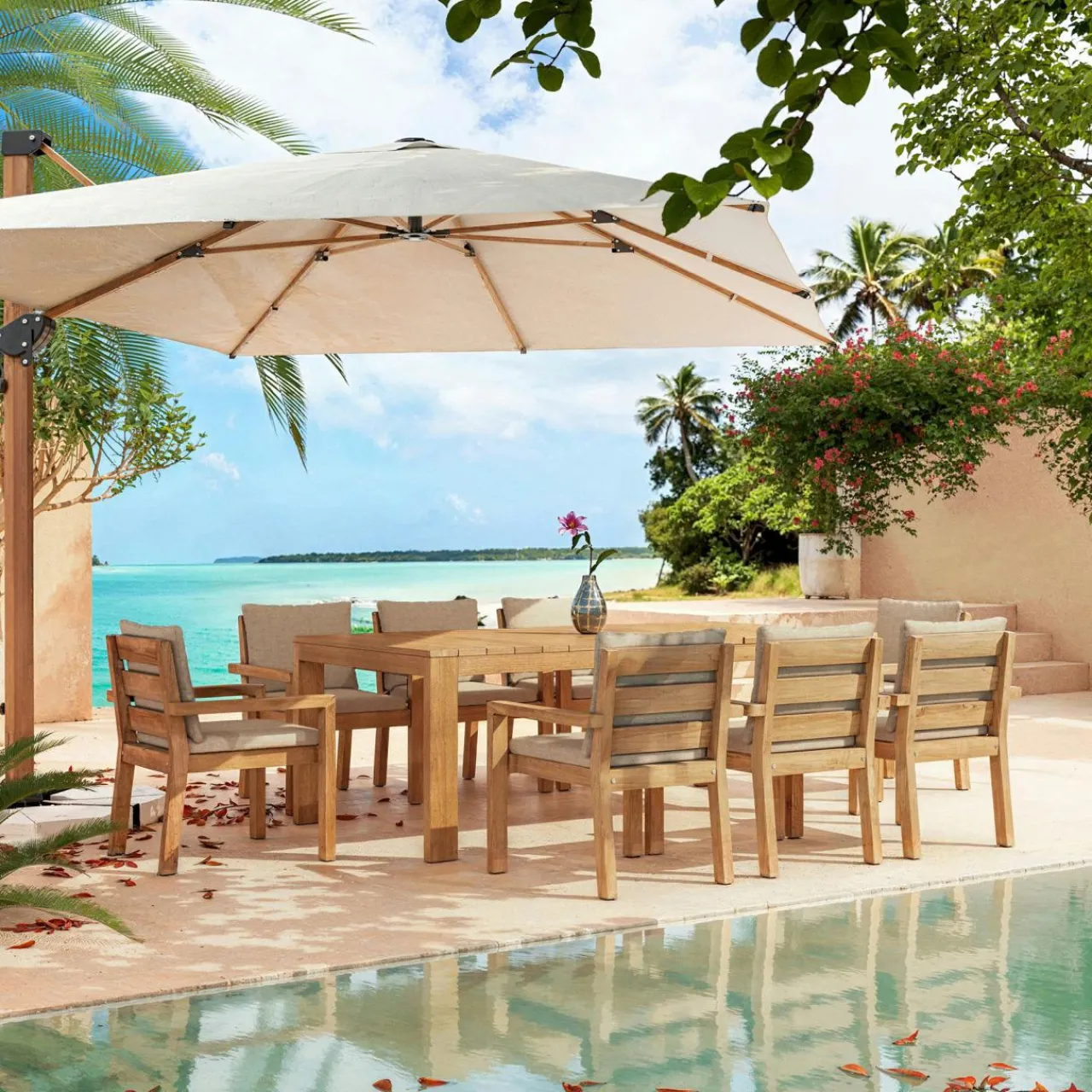 Table De Jardin|MOBELLIA Table de jardin rectangulaire en bois d'acacia 8 places (215 x 110 cm) Bornéo Naturel