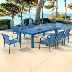 Table De Jardin|Salon De Jardin|MOBELLIA Table de jardin rectangulaire aluminium 8 places (210 x 100 cm) Murano Bleu pétrole