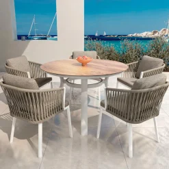 Table De Jardin|Salon De Jardin|MOBELLIA Table de jardin ronde en aluminium 6 places (D120 cm) Amalfi Blanc