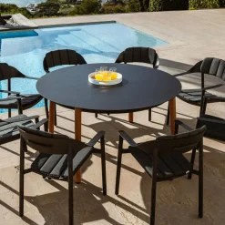 Table De Jardin|Salon De Jardin|MOBELLIA Table de jardin ronde en aluminium 8 places (D149 cm) Monte Carlo Gris Anthracite