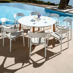Table De Jardin|Salon De Jardin|MOBELLIA Table de jardin ronde en aluminium 8 places (D149 cm) Monte Carlo Blanc