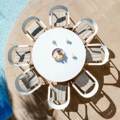 Table De Jardin|Salon De Jardin|MOBELLIA Table de jardin ronde en aluminium 8 places (D149 cm) Monte Carlo Blanc