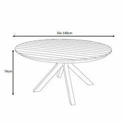 Table De Jardin|Salon De Jardin|MOBELLIA Table de jardin ronde en aluminium et bois teck 8 places (D140 cm) Bali Gris Anthracite
