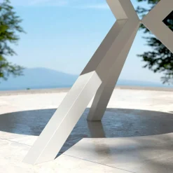 Table De Jardin|Salon De Jardin|MOBELLIA Table de jardin ronde en aluminium et céramique 6 places (D120 cm) Kore Blanc