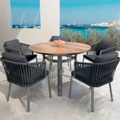 Table De Jardin|Salon De Jardin|MOBELLIA Table de jardin ronde en aluminium 6 places (D120 cm) Amalfi Gris Anthracite
